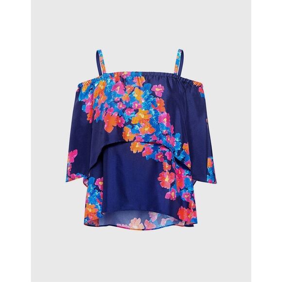 Tanya Taylor Off-the-shoulder Silk Twill Ruffle Top - Picture 2 of 8